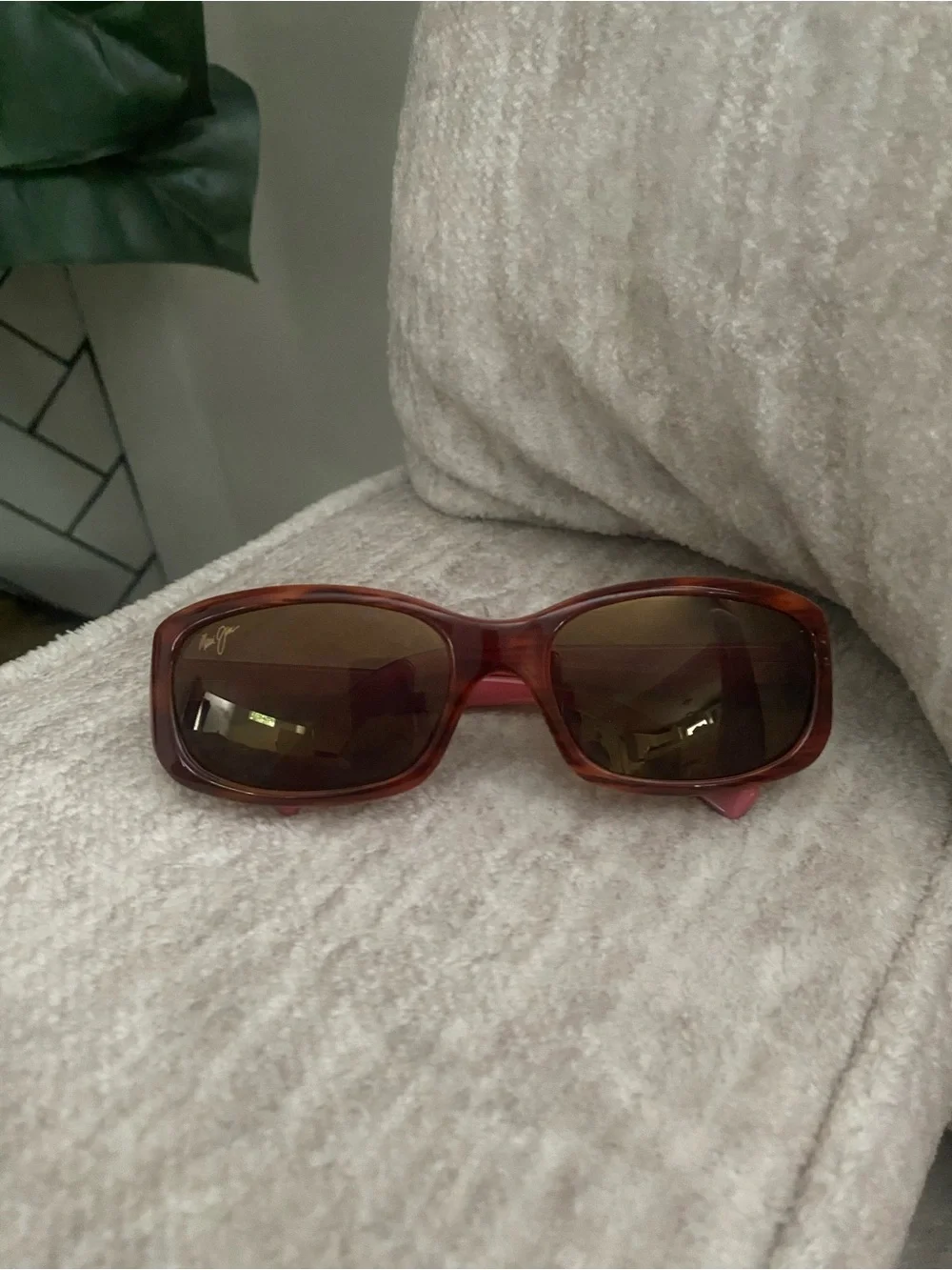 Maui Jim Punchbowl MJ219-12 Rectangle Pink/Brown 54-17 135 Made Italy